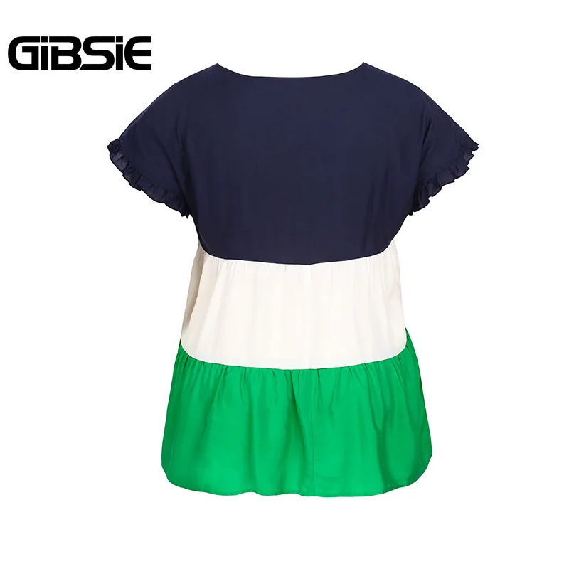 Женская свободная футболка GIBSIE с цветными блоками круглым вырезом и коротким