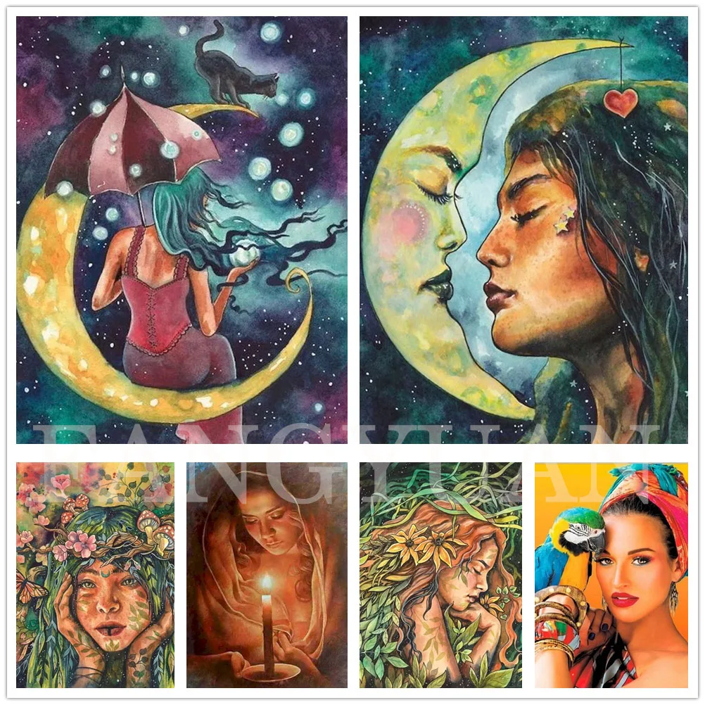 

Moon Girl Flowers Diamond Painting 5D Diy Full Square Round Rhinestone Embroidery Mosaic Cross Stitch Kits Home Decoration Gift