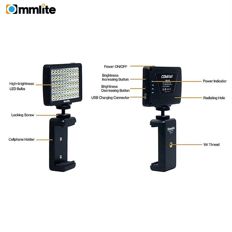 Светодиодная лампа для видеосъемки Commlite CM L50 II 50 светодиодов 5700 6000K мини панель с