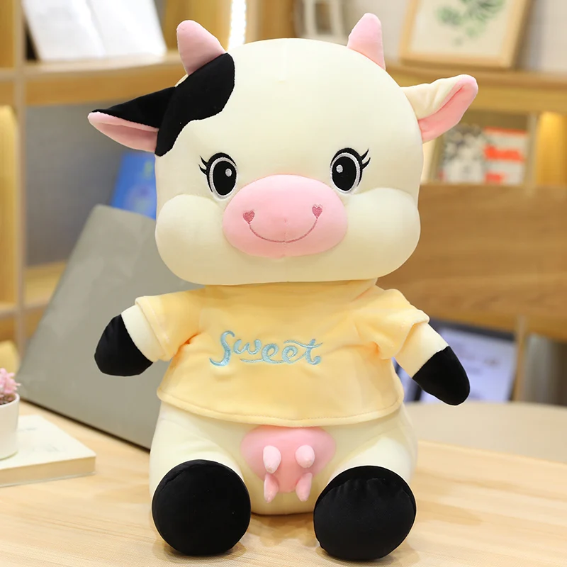 

23-53cm 2021 New Year Sweet Milk Cow Plush Toy Cute Cattle Plush Stuffed Animal Soft Doll Kids Toys Auspicious Cattle