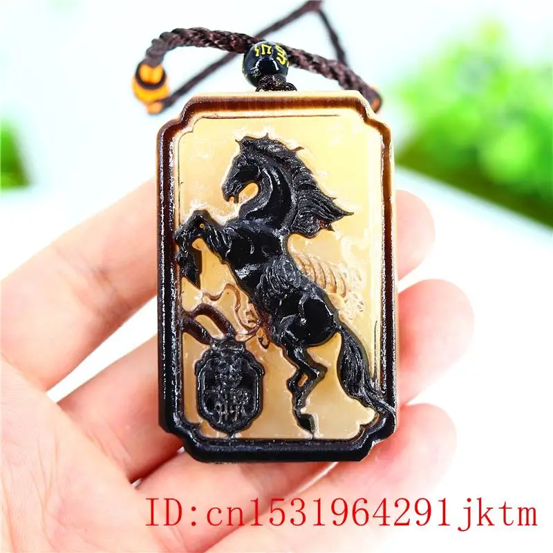

Ox Horn Horse Pendant Necklace Collectibles Jewelry Carved Fashion Natural Chinese Gifts Amulet Charm
