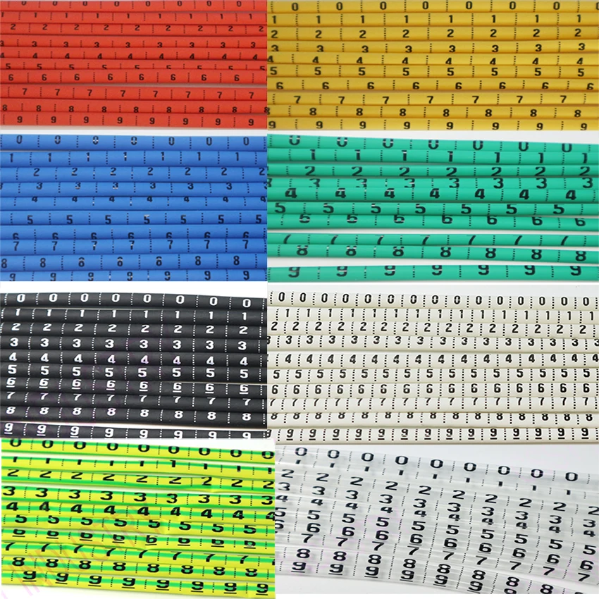 Plastic heat shrink tubing cable marker label Wire Number 0 to 9 1-16mm Colored PVC cable markers insulation shrink ratio 2:1