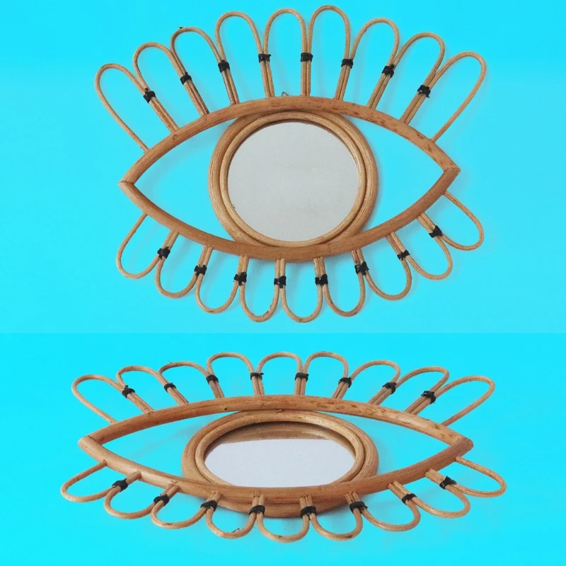 

X7XD Natural Rattan Decorative Wall Mirror Eye Makeup Mirror Innovative Art Decor