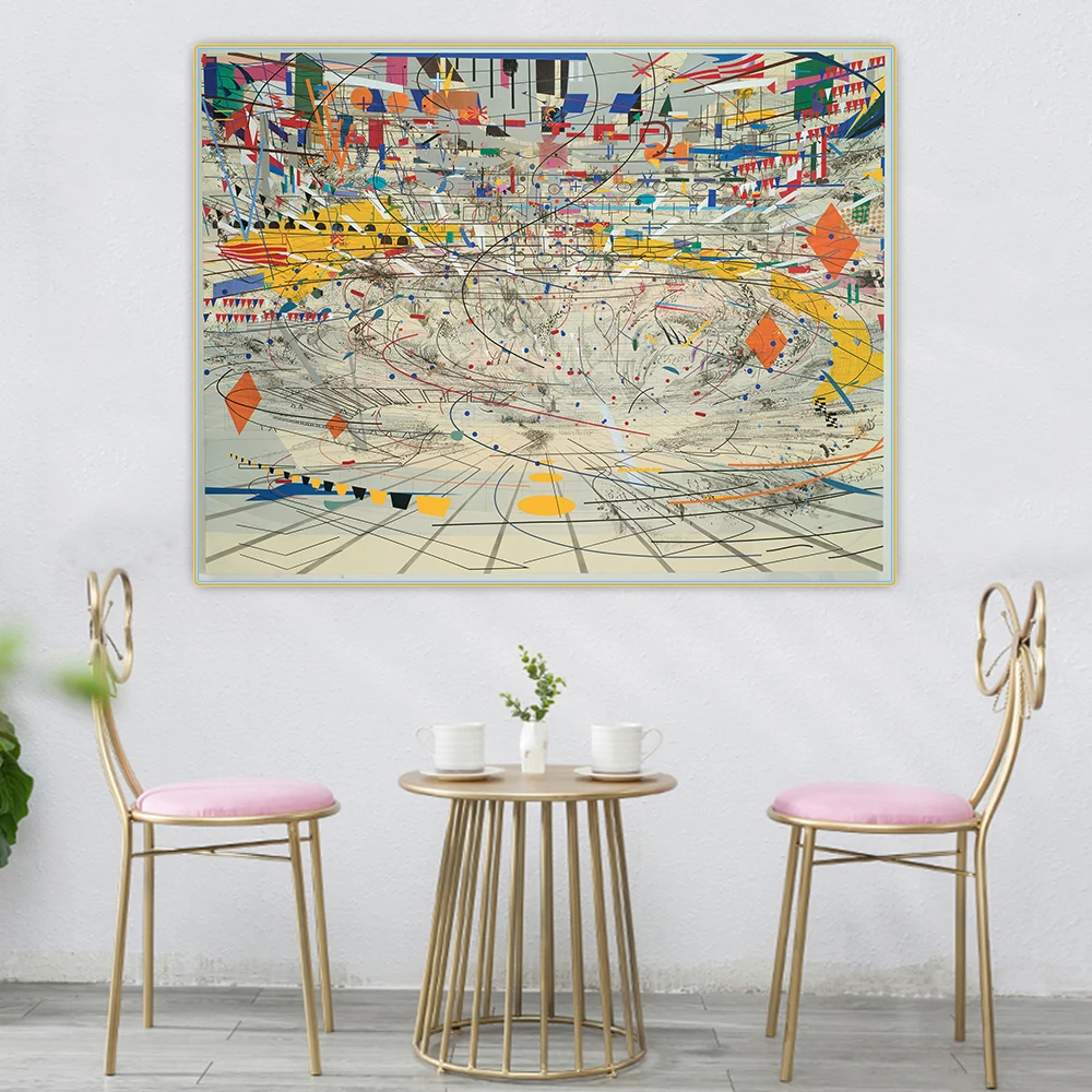 Citon Julie Mehretu Стадион II 2004 Абстрактное живопись холст, картинка, декор стены дома, фон, домашний декорация.