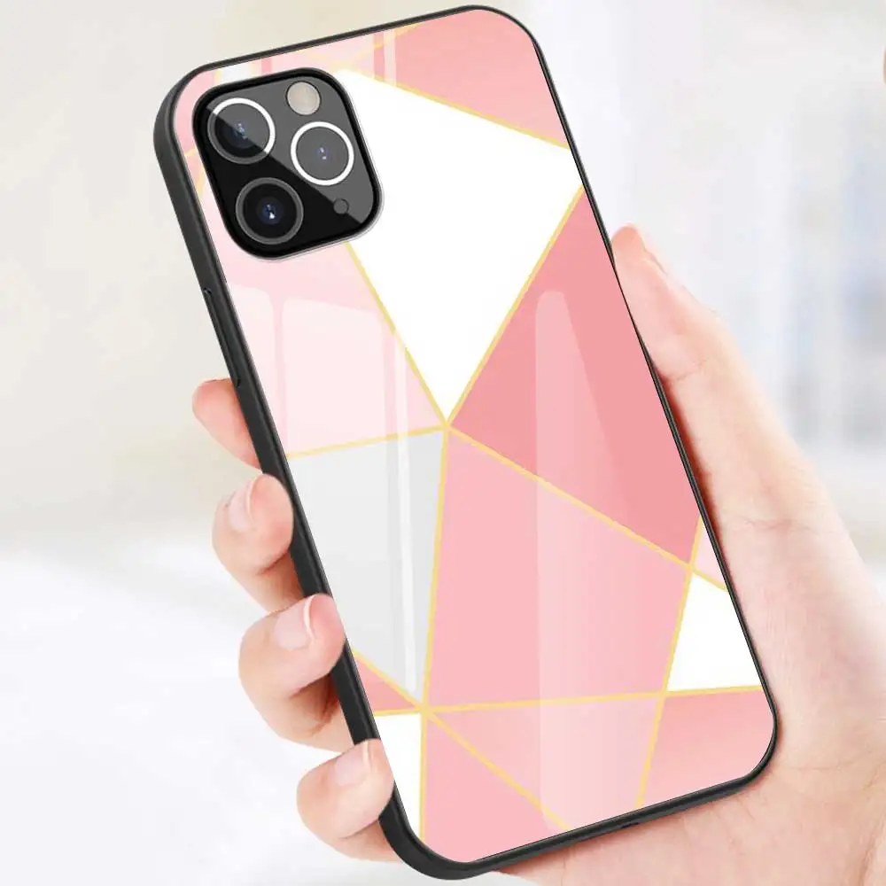

For iPhone 11 12 Pro Max Mini XR XS X 8 7 6 6S Plus SE 2020 Case Marble Flower Tempered Glass Soft Frame Back Cover Coque Fundas