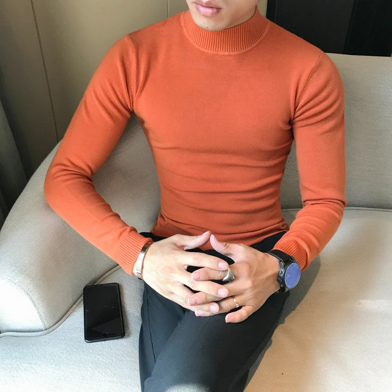 Свитер мужской осенний и зимний с воротником большой размер S-XXXL однотонный