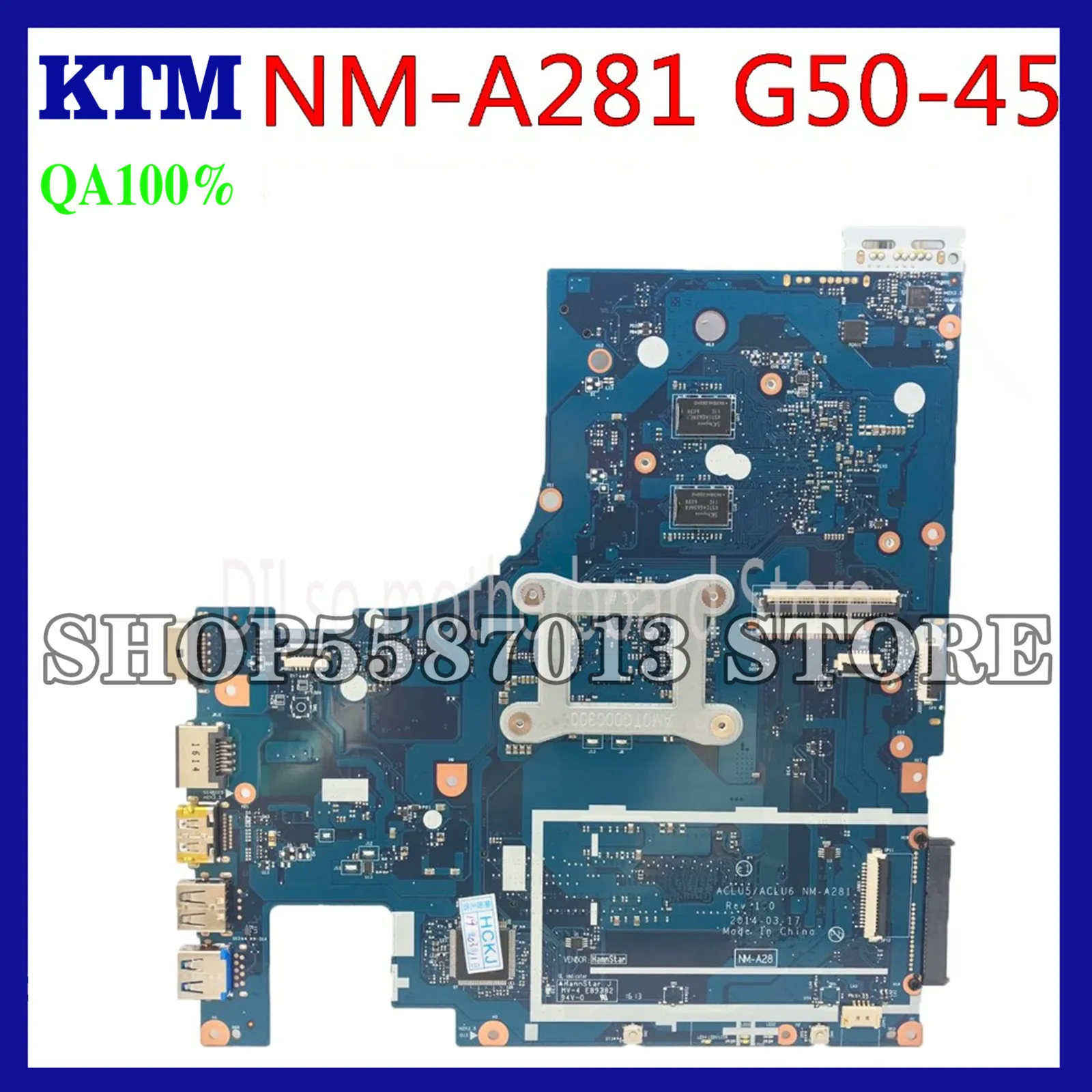 

KEFU NM-A281 Mainboard For Lenovo G50-45 Laptop Motherboard ACLU5/ACLU6 NM-A281 with A8 CPU R5 GPU-2GB Test work 100% original