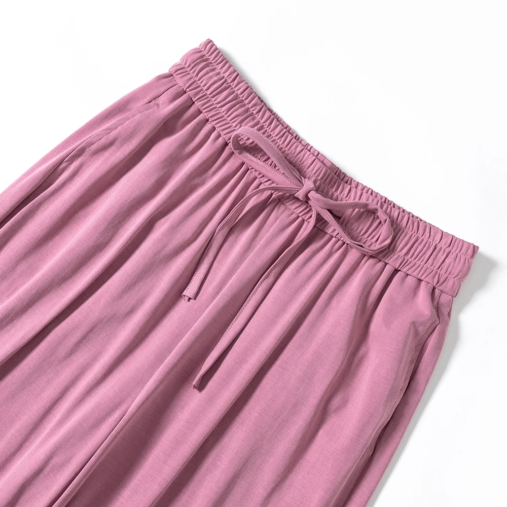 

Hot Sell Women's Stretch Wide Leg Straight Modal Pants For Summer High Waist Loose Fit Elastic Waist Casual Home Pants Plus Size