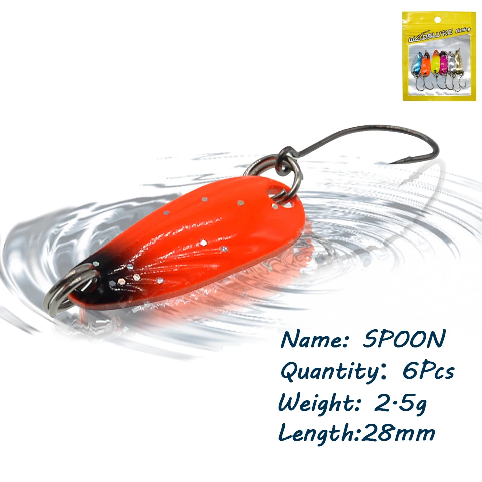 

GOBYGO 6Pcs 2.5G 28MM Spoon Fishing Lure Artificial Metal Bait Single Hook Spinner Hard Bait Winter Ice Sequins Fishing Lure