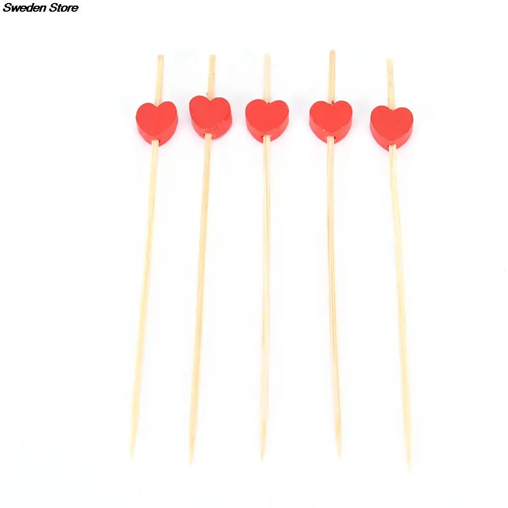 100pcs Heart Bamboo Food Picks Buffet Cupcake Fruit Fork Party Cake Dessert Salad Vegetable Sticks Cocktail Toothpick Skewer | Дом и сад