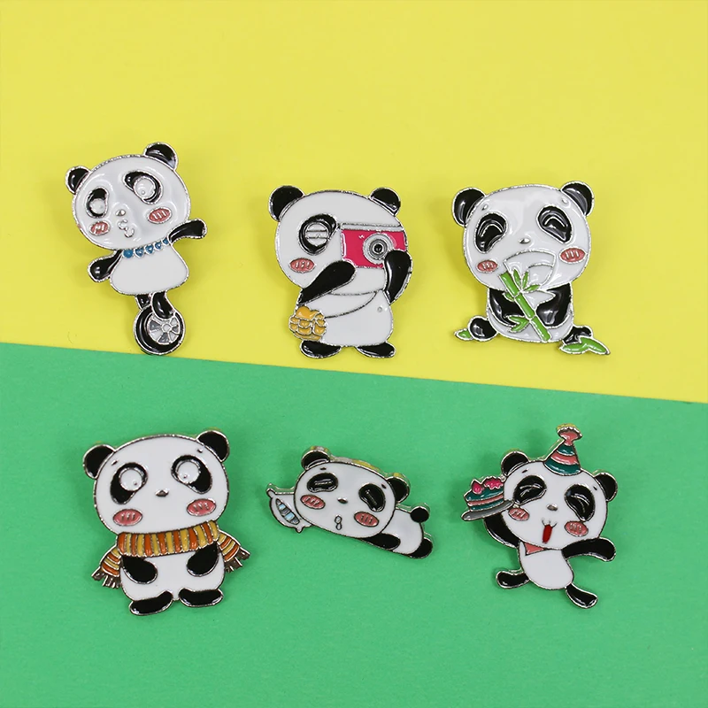 5 стилей панда Эмаль Булавка милые животные брошка на лацканы Путешествия Фото