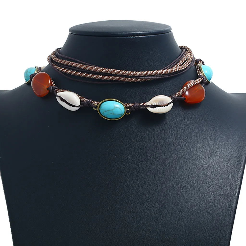 Богемное Гавайское море оболочки зеленый Beaded ISES бисерное ожерелье s ключица