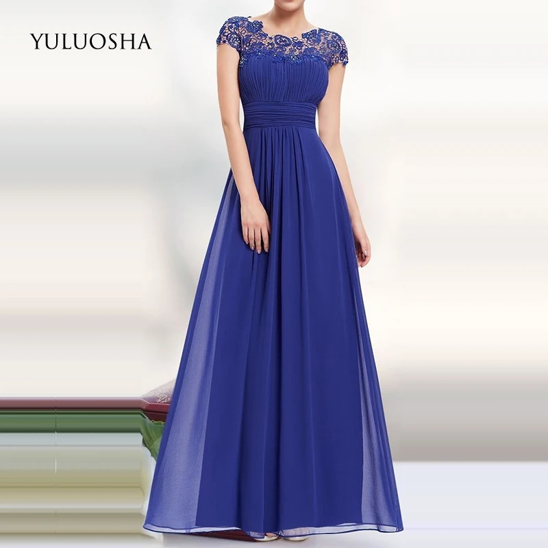Женское кружевное платье YULUOSHA Длинное Элегантное Вечернее Платье с круглым