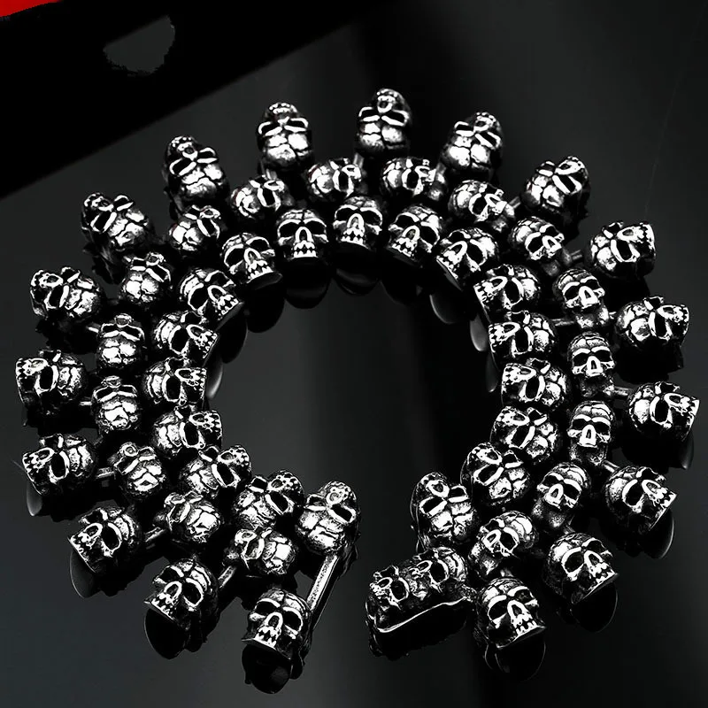 Мужской широкий браслет с черепом из титановой стали модный мужской