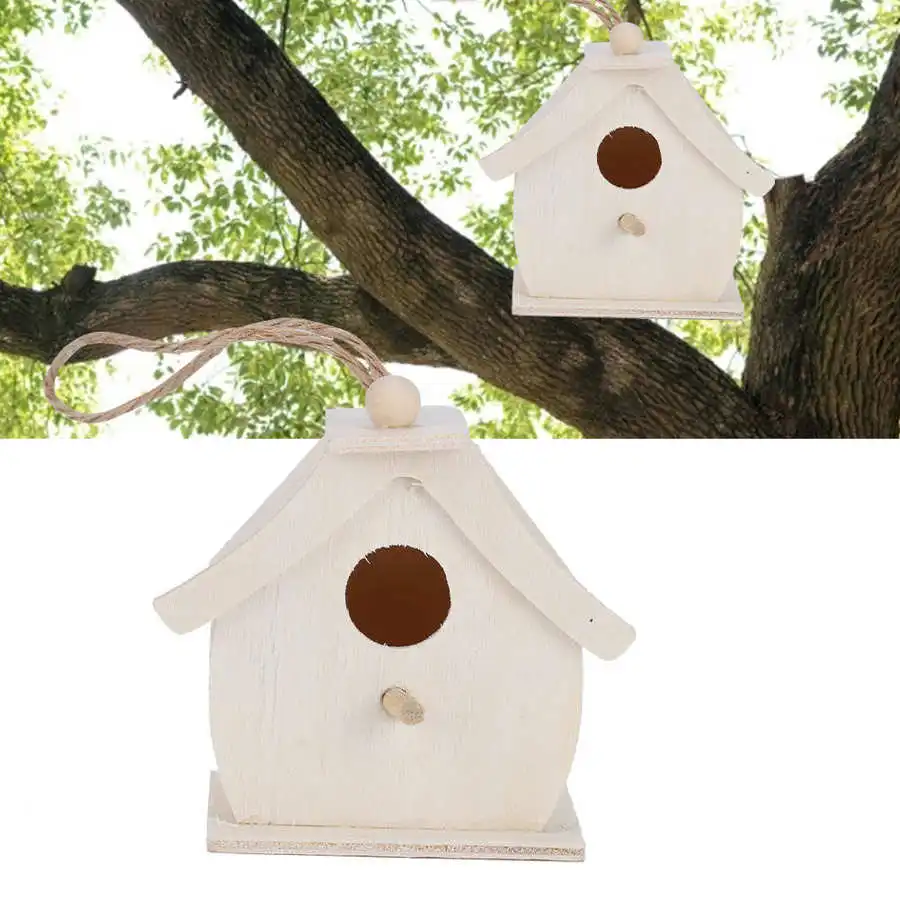4Pcs Mini Wooden Bird House Hanging Birds Nests Ornaments for Outdoor Garden Balcony Courtyard | Дом и сад