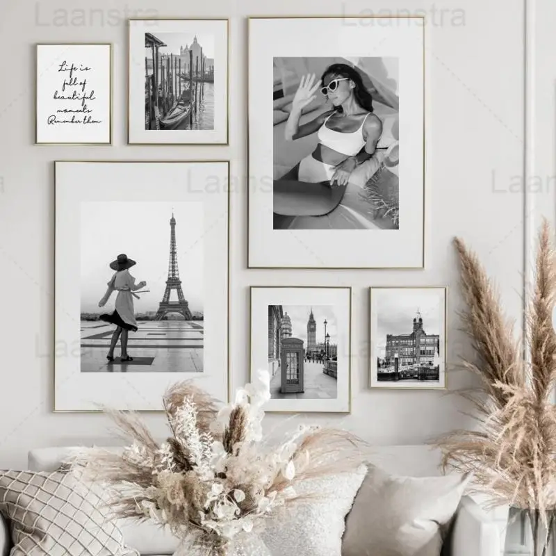 

Modern Canvas Painting Travel Scenery Paris Tower London Street Sexy Girl Black White Wall Art Nordic Poster Print Home Decor