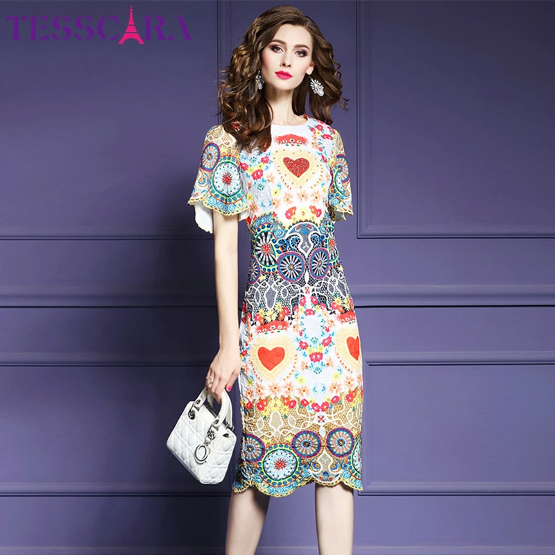 Женское платье с бисером TESSCARA Осеннее Роскошное хлопковое принтом вечерние