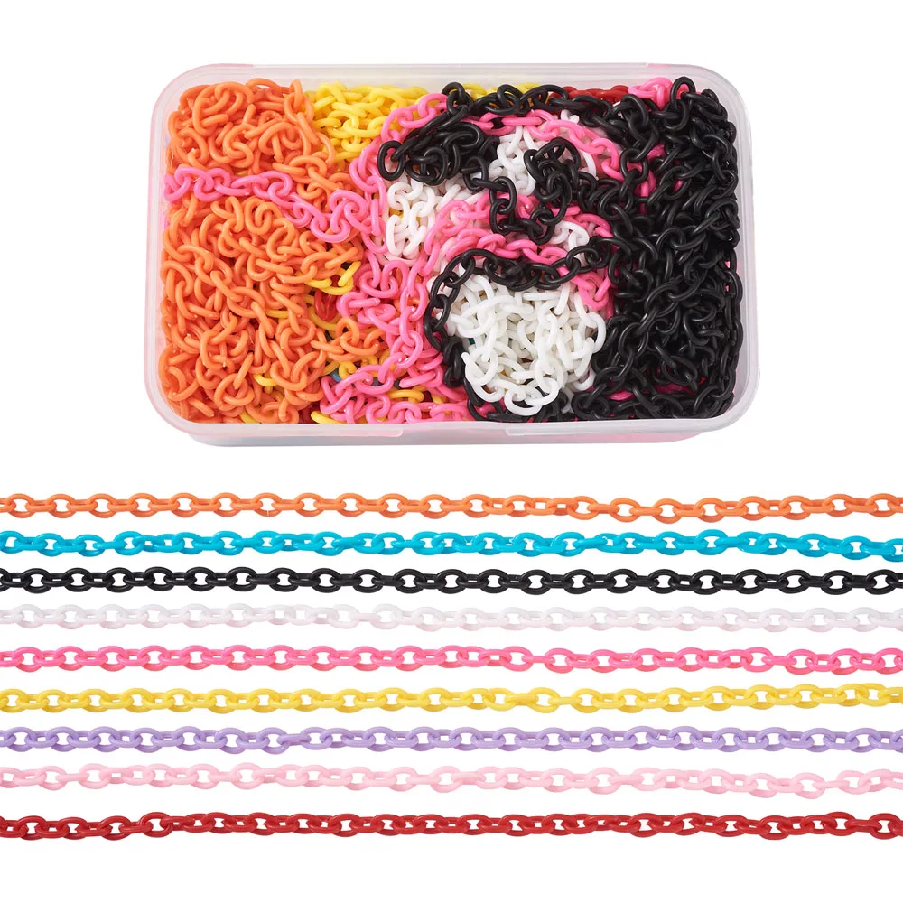 36 Strands/Box ABS Plastic Cable Chains Oval Lobster Clasps Keychains Rings Findings DIY Jewelry Necklaces Bracelets Making