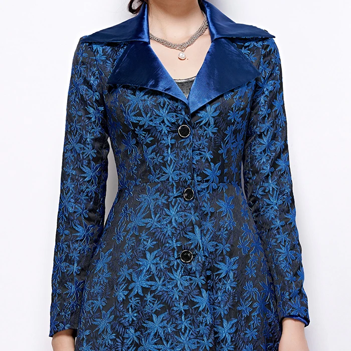 Женская ветровка с жаккардовым узором длинная синяя поясом на заказ A30|Женские