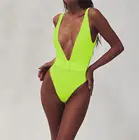 Сексуальный женский цельный купальник, неоново-Зеленый бикини 2021, пуш-ап, купальные костюмы с лямкой через шею, монокини, боди с пряжкой, пляжная одежда