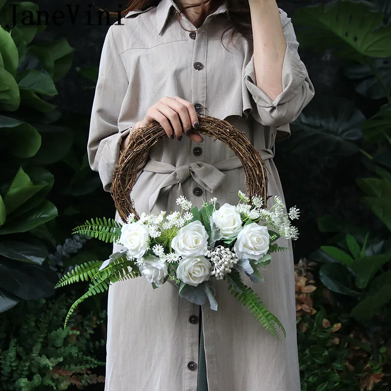JaneVini винтажный Шелковый свадебный цветок Венок корзина Свадебные букеты