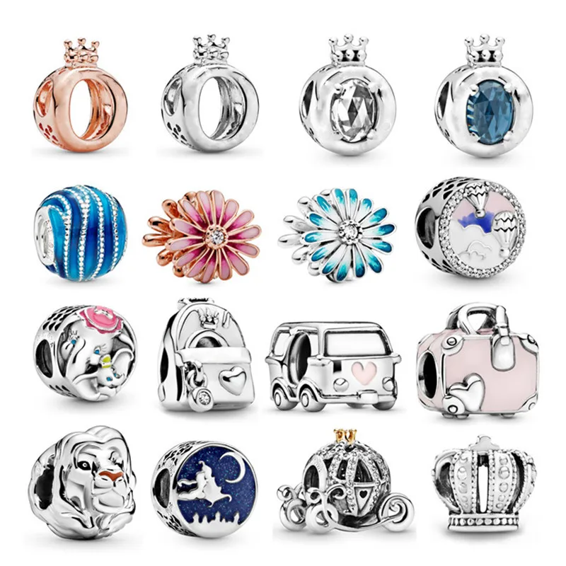 

New Fashion Charm Original Trolley Pumpkin Car Backpack Small Elephant Beads Fit Original Pandora Ladies Bracelet Jewelry Gift