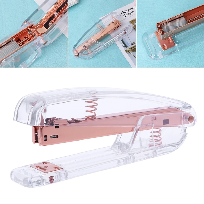 

Fashion Rose Gold Stapler Acrylic Metal 24/6 26/6 Practical Manual Staplers Tool