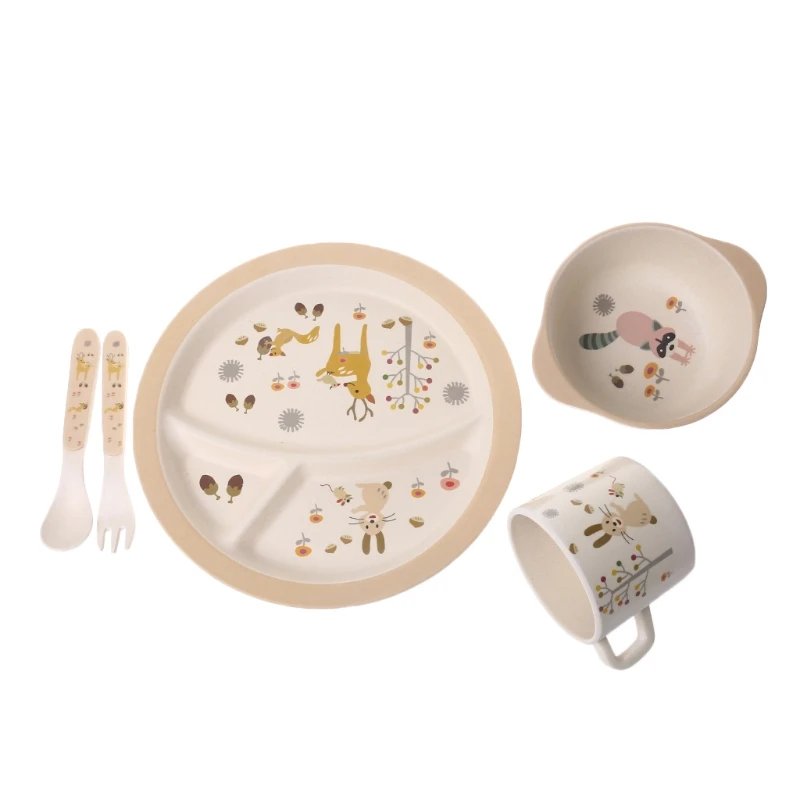 5 шт. тарелка для кормления ребенка вилки ложка чашка набор посуды Бамбуковая