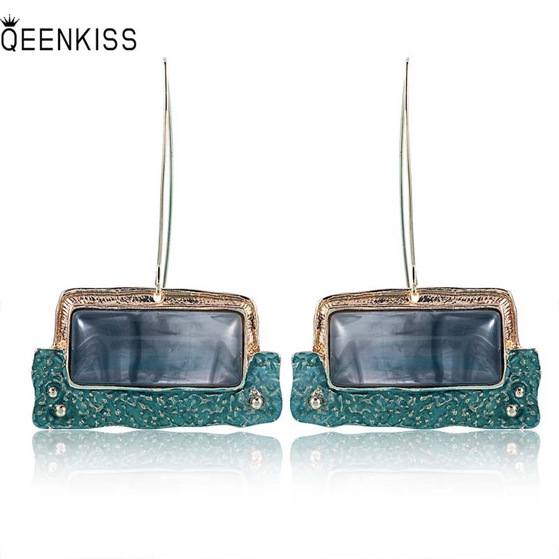 

QEENKISS EG6363 2022 Fine Jewelry Wholesale Fashion Woman Girl Birthday Wedding Retro Square Antique Silver Drop Earrings