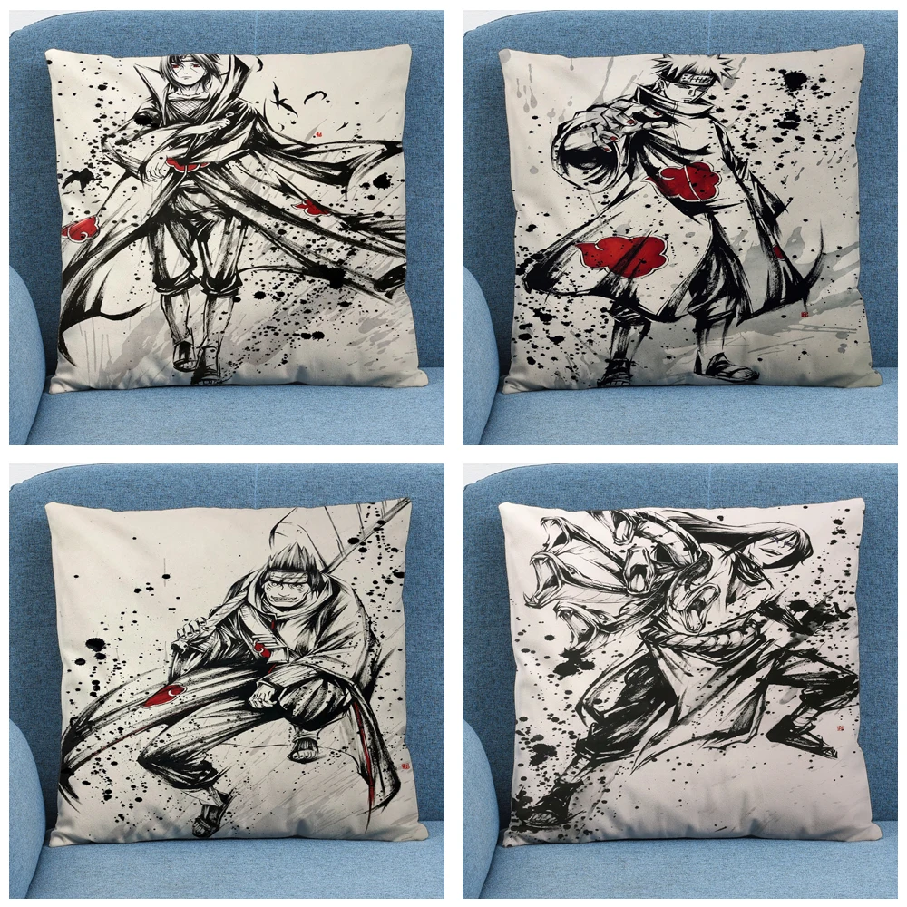 

Naruto Pencil Ink Drawing Cartoon Character Soft Short Plush Cushion Cover Pillow Case for Home Sofa Car Decor Pillowcase45X45cm