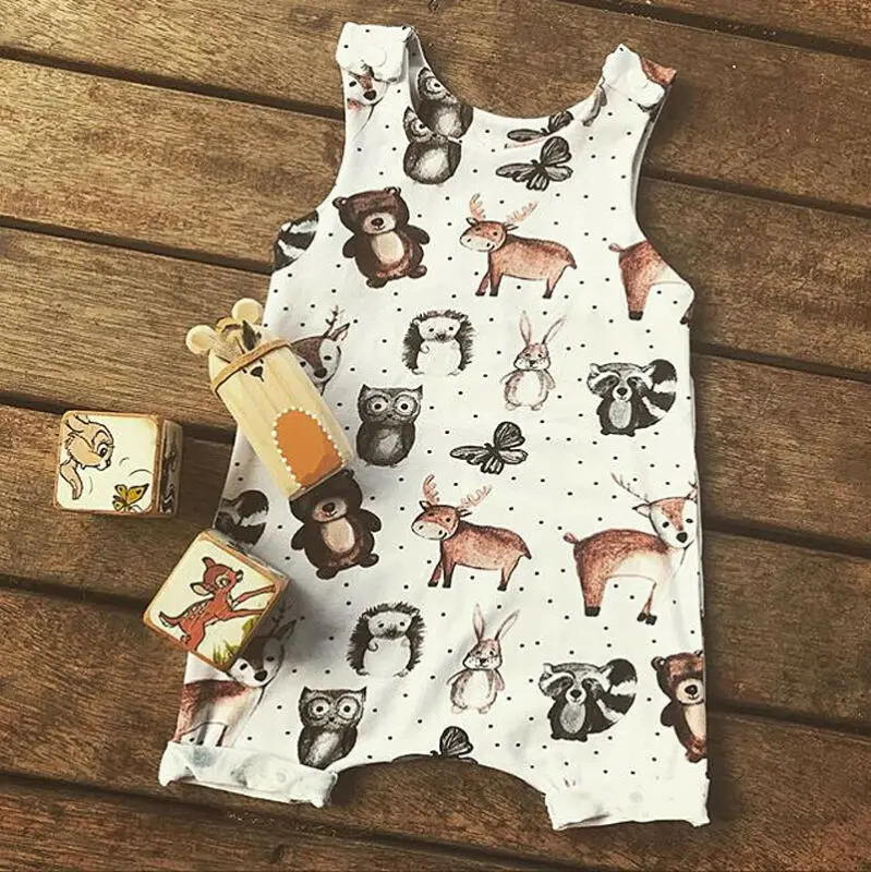 

2020 Baby Kids Boy Girl Infant Sleeveless Romper Cartoon Animal Jumpsuit Cotton Clothes Playsuit Outfit Set 0-24M