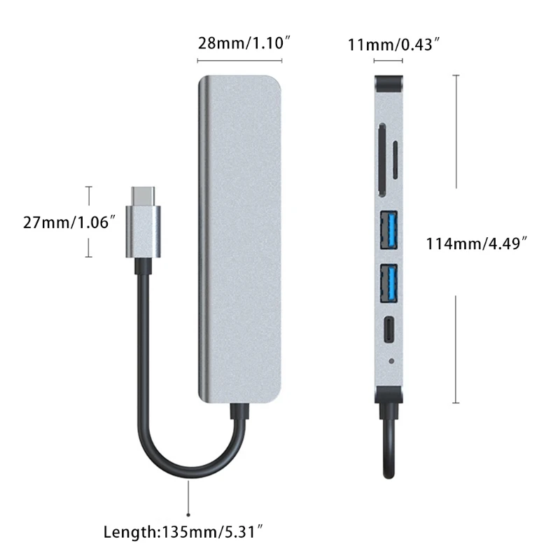

6 in 1 Type C Hub 3.0 to Adapter 4K Video USB3.0 SD/TF MicroSD Card Intelligent Docking Station Hub Fast Charging XXUC