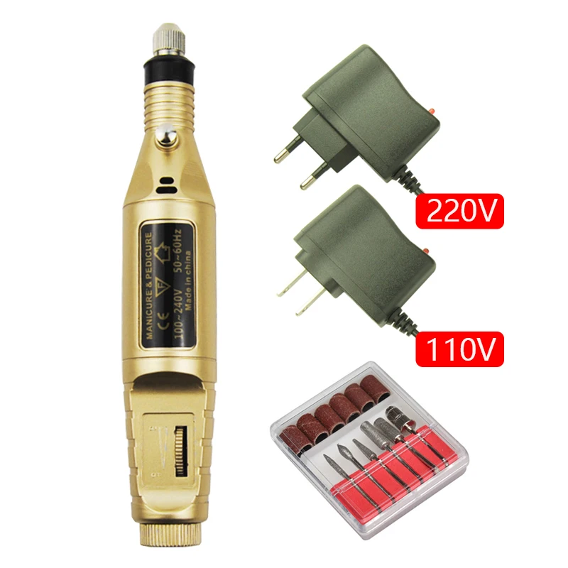 9V Gold High Speed 1 Набор, 5 В/9 в, профессиональный электрический сверлильный станок для ногтей, маникюрный аппарат, ручка для дизайна ногтей, гель для педикюра, инструмент для удаления кутикулы, новинка, сделай сам - Цвет: 9V Gold High Speed