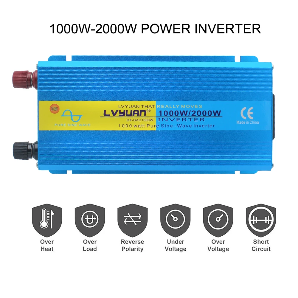 $59.99 2000W Pure Sine Wave Inverter DC 12V/24V to AC 220V 230V 50Hz/60Hz Voltage Transfer Solar Power Converter Universal Socket