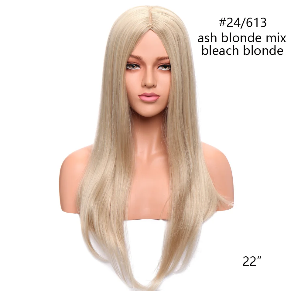 ash blonde mix SNOILITE парик с длинными прямыми волосами с челкой синтетический Омбре черный коричневый цвет волосы парики термостойкой, без клея косплей парик для женщин - Цвет: ash blonde mix