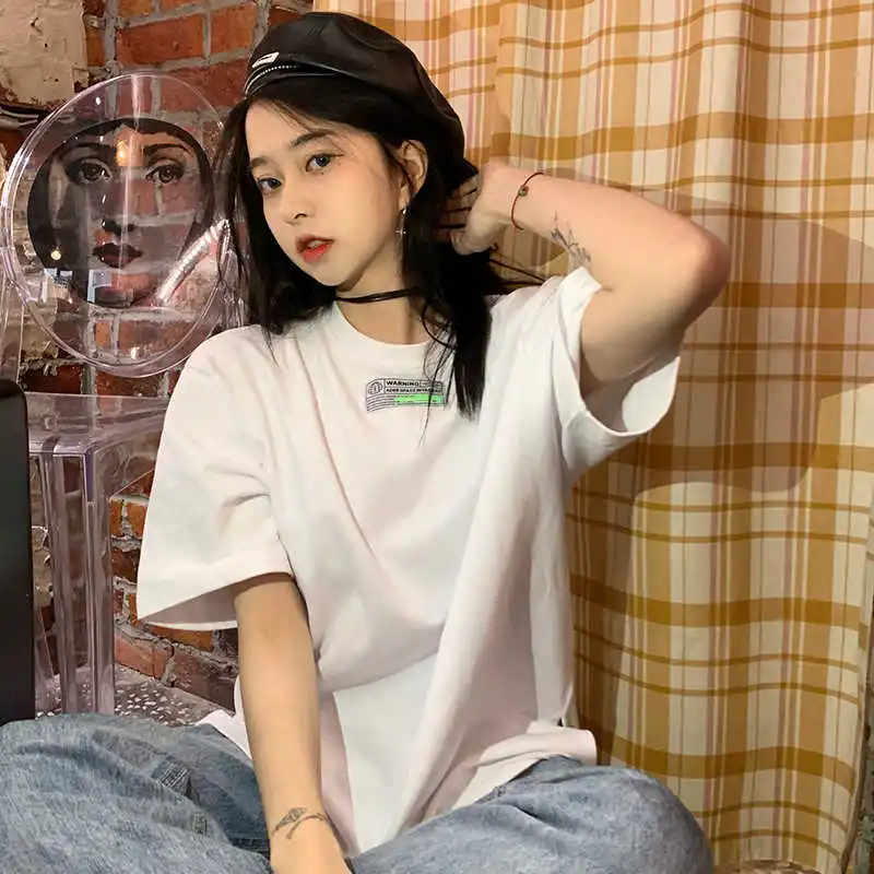

Real Shot Summer Loose Mid-Length Simple All-Matching Short-Sleeved
