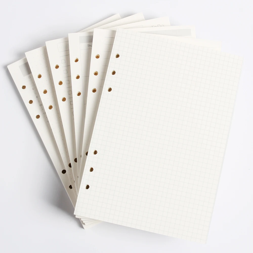 Classic 6 holes binder notebook inner paper core/refilling inner papers:line,grid,dots,list,daily weekly monthly planner A5 A6