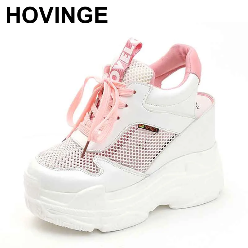 HOVINGE/летние кроссовки на платформе и высоком каблуке; женская повседневная спортивная обувь на толстой подошве 11 см