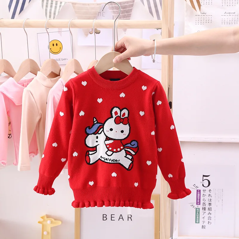 Осенний Рождественский свитер для маленьких девочек Зимний жаккардовый с