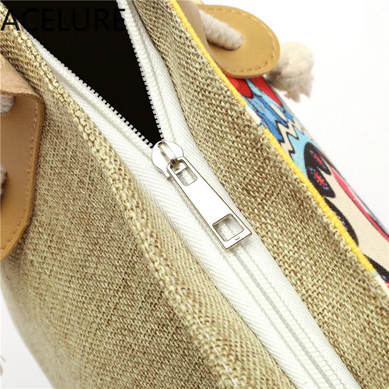 

ACELURE Chinese Style Canvas Tote Bags Large Capacity Fashion Zipper Lady Shoulder Bag Casual Printing All-match Shopping Bag