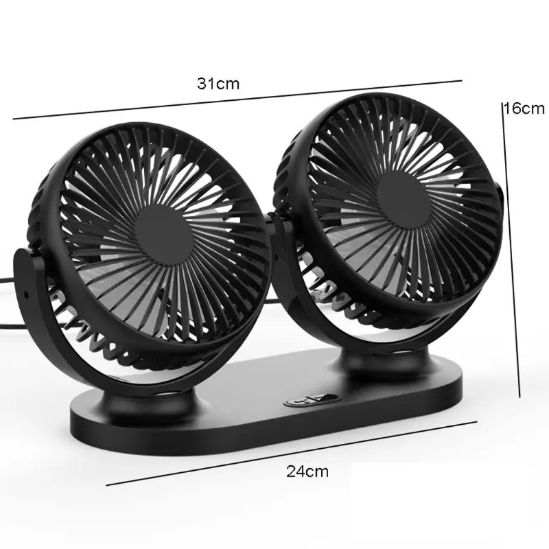 

G32B Universal 5V 2A USB Fan 360 Rotatable Dual Head 3 Speeds Adjustable Dashboard Auto Car Fan Air Cooler for Vehicle