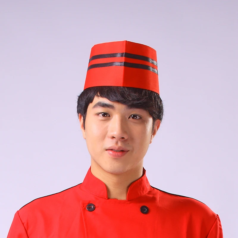 Chef hat red black and white chef male cotton hotel restaurant cafeteria kitchen boat work | Дом и сад