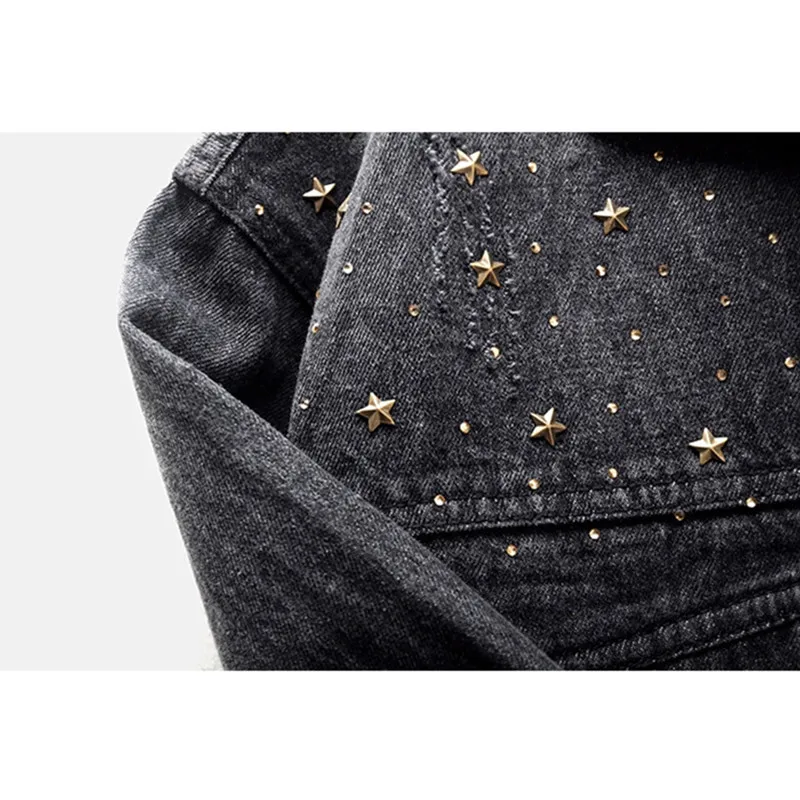 Женская короткая джинсовая куртка с блестками Повседневная Свободная рукавом
