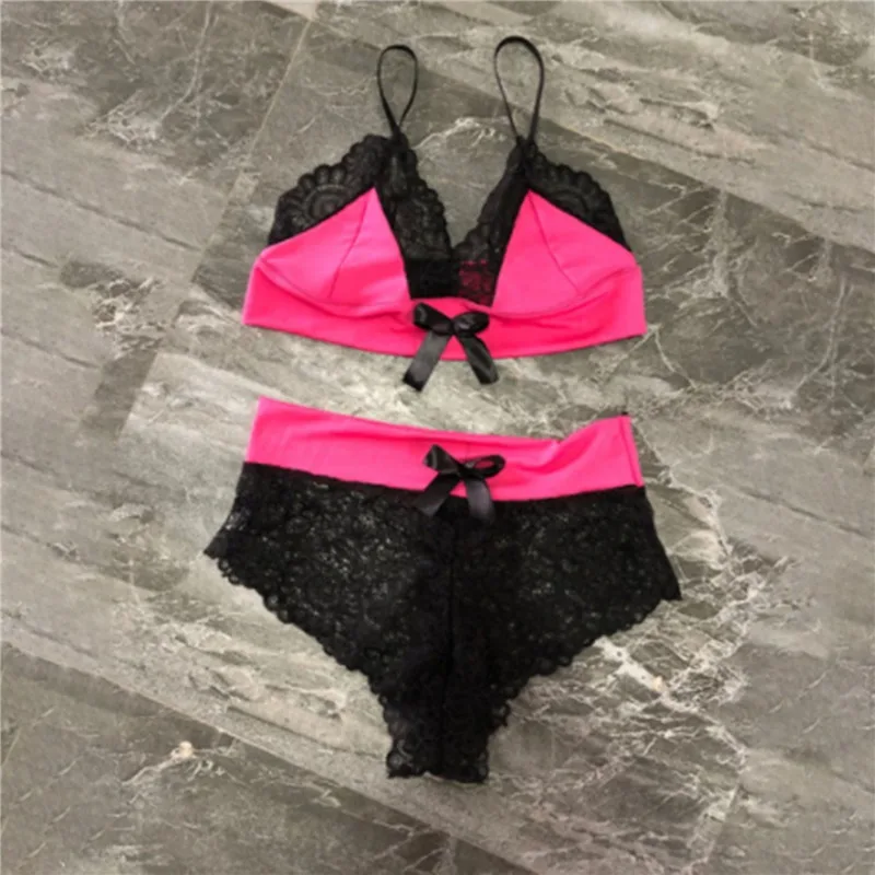 

Fashion Women Sexy Lingerie Suit Two-Piece Lace See-Through Sexy Thong Bra Sleepwear Panty Female Underwear