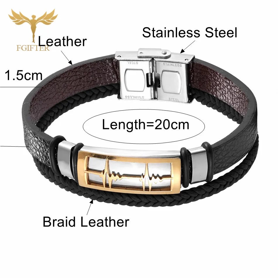 Браслет-манжета мужской плетеный из кожи и нержавеющей стали | Украшения