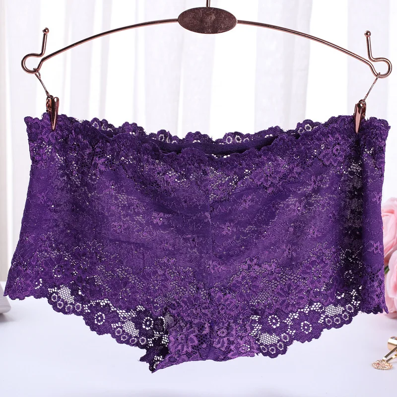 

6 Colors/sexy Lace Ladies Boxer Briefs Temptation Low Waist Water-soluble Jacquard Transparent Buttocks Cotton Bottom File Pink
