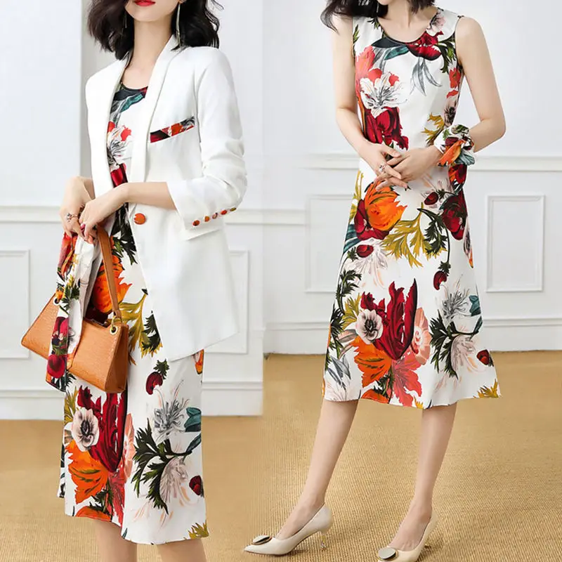 

Fashion Woman Suits Lady Suit Office With Dress And Jackets Sets Korean Style Luxury Women's Clothing Conbinaison Femme