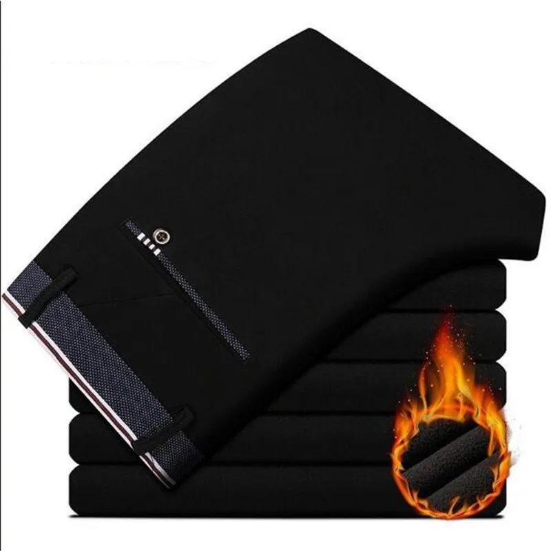 Зима 2019 мужские теплые повседневные брюки деловые Модные с эластичным поясом в