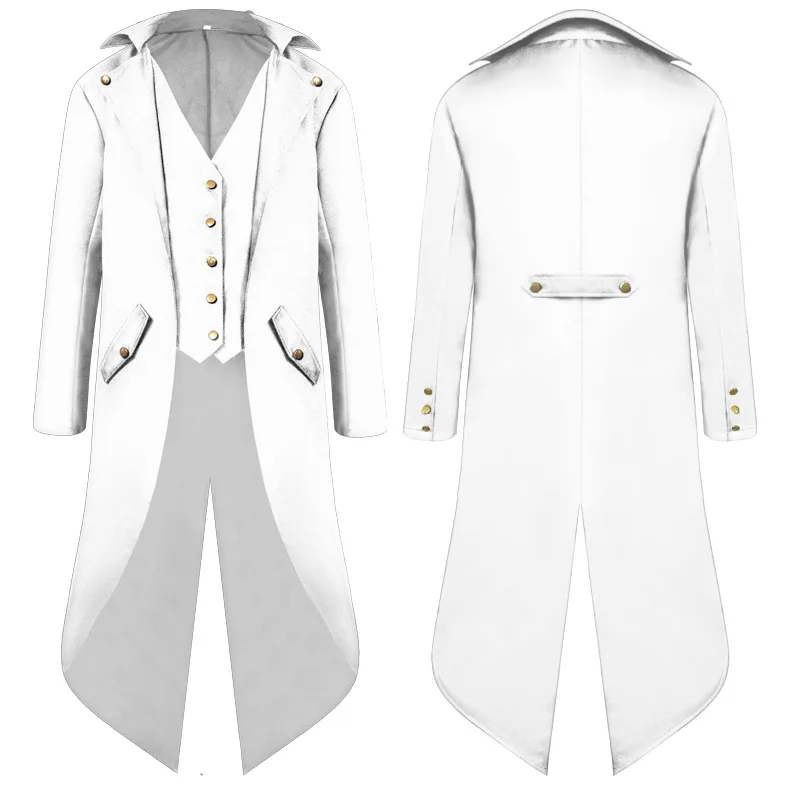 

Men's Retro Tailcoat Suit Jacket Gothic Steampunk Long Jacket Victorian Frock Coat Cosplay Male Single Breasted Swallow Uniform