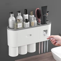 magnetic toothbrush holder adsorption inverted toothpaste dispenser wall mount makeup storage rack for bathroom accessories set
